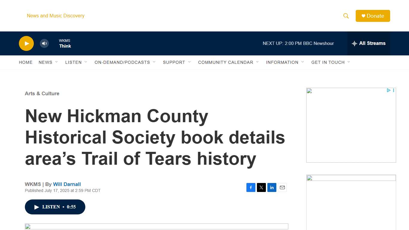 New Hickman County Historical Society book details area’s Trail of Tears history WKMS